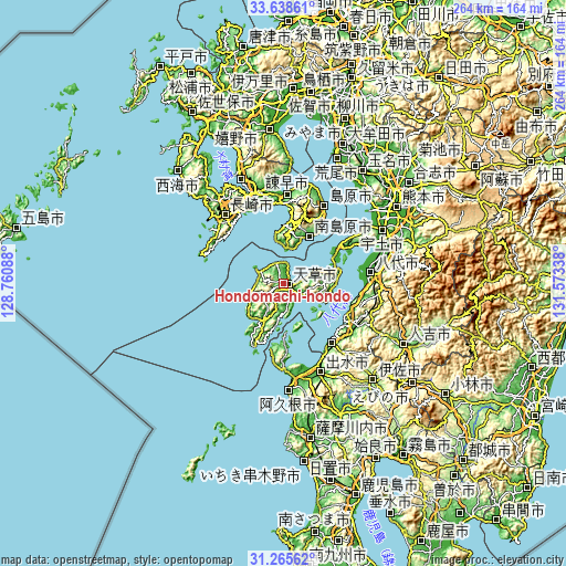 Topographic map of Hondomachi-hondo