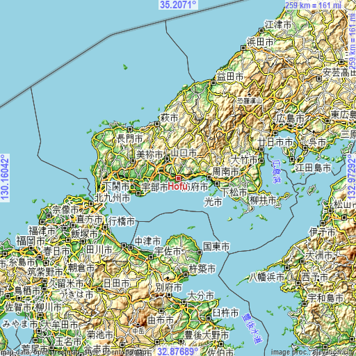 Topographic map of Hōfu
