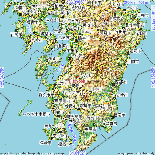 Topographic map of Hitoyoshi