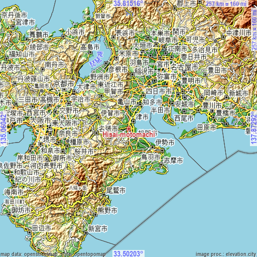 Topographic map of Hisai-motomachi