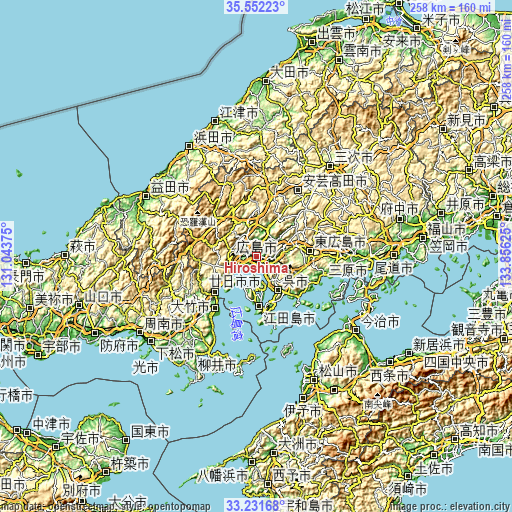 Topographic map of Hiroshima