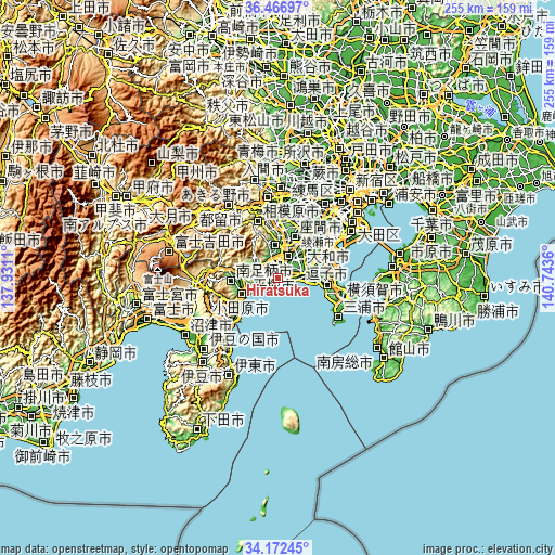 Topographic map of Hiratsuka