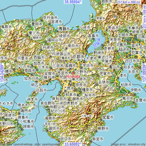Topographic map of Hirakata
