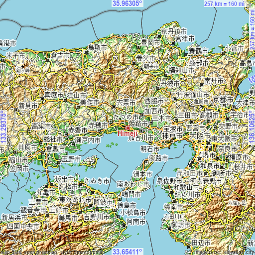 Topographic map of Himeji