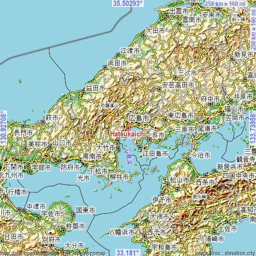 Topographic map of Hatsukaichi