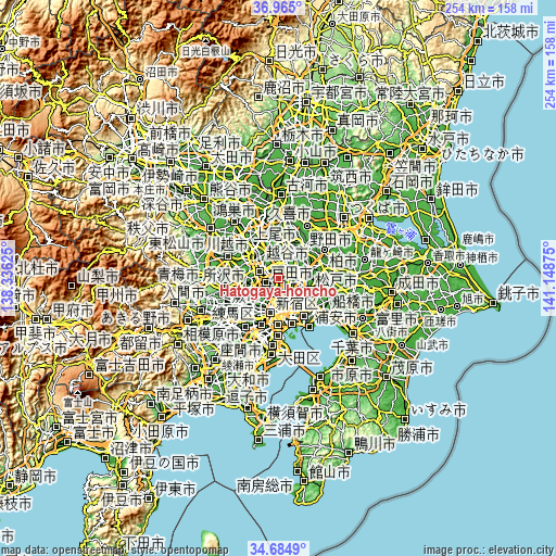 Topographic map of Hatogaya-honchō