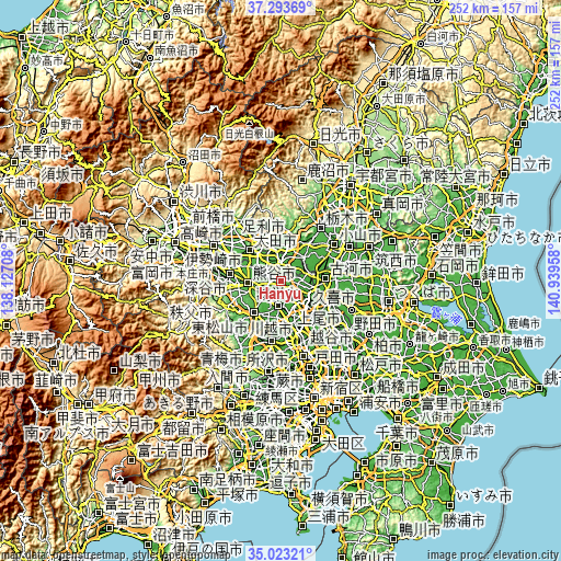 Topographic map of Hanyū