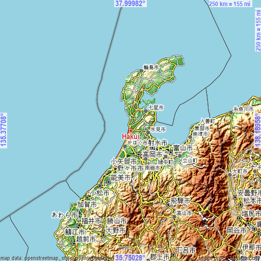 Topographic map of Hakui