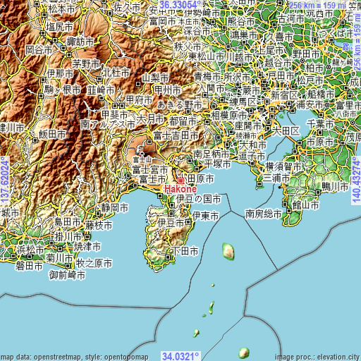 Topographic map of Hakone
