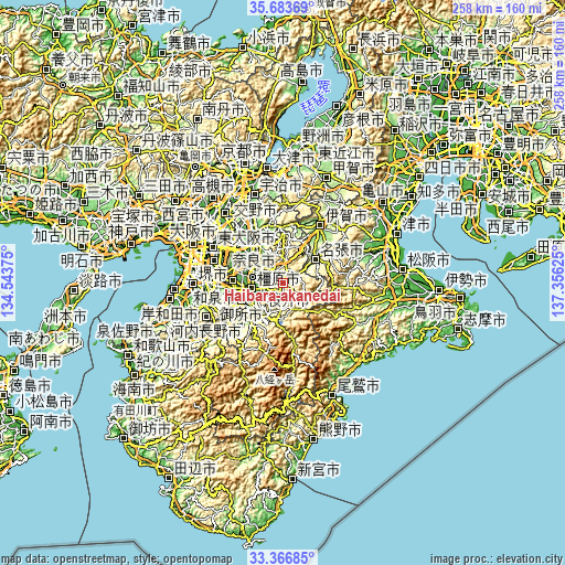 Topographic map of Haibara-akanedai
