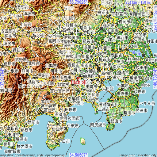 Topographic map of Hachiōji