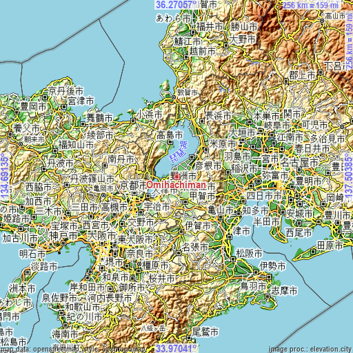 Topographic map of Ōmihachiman