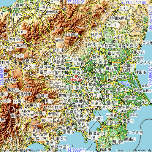 Topographic map of Gyōda