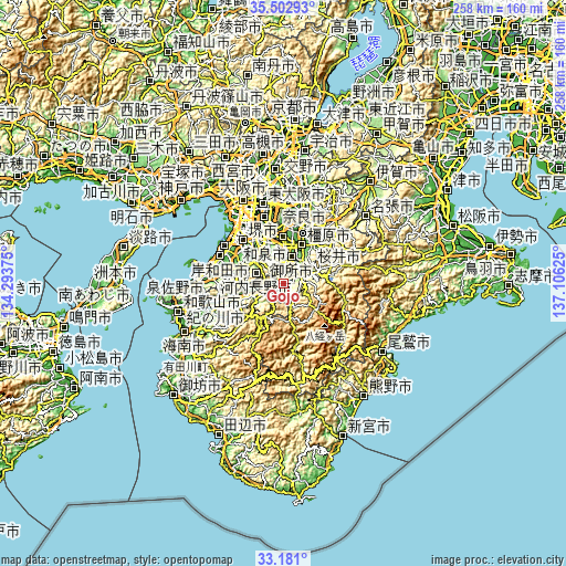 Topographic map of Gojō