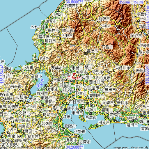 Topographic map of Gifu-shi