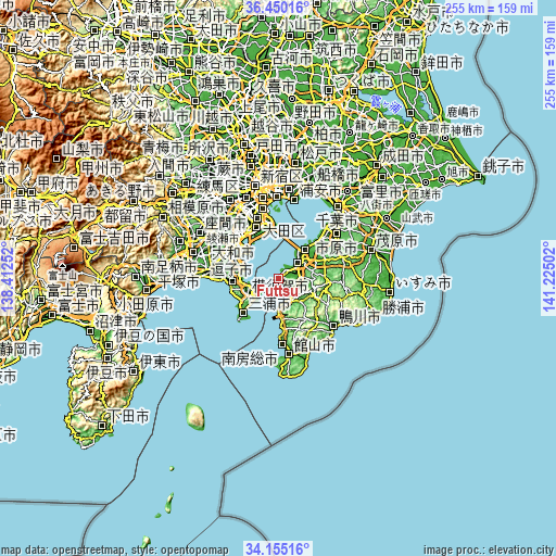 Topographic map of Futtsu