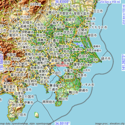 Topographic map of Honchō