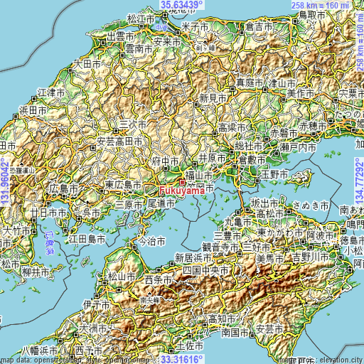 Topographic map of Fukuyama