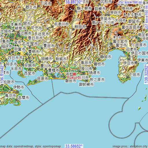 Topographic map of Fukuroi