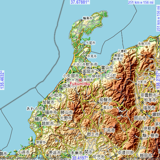 Topographic map of Fukumitsu