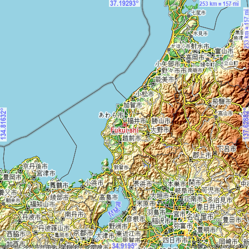 Topographic map of Fukui-shi