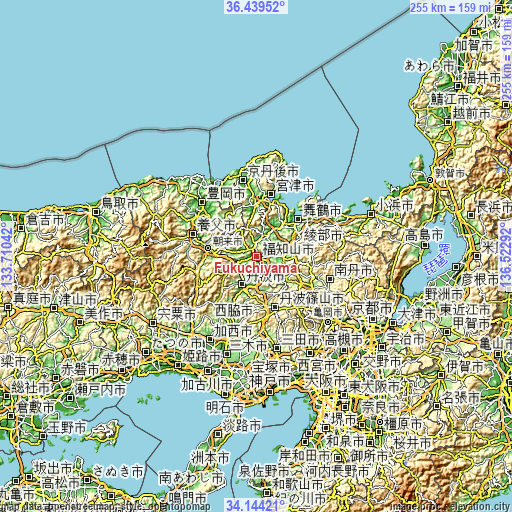 Topographic map of Fukuchiyama