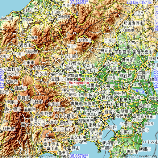 Topographic map of Fukayachō