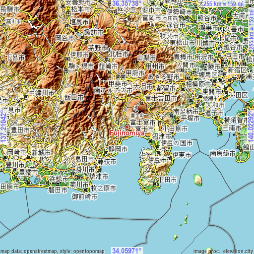 Topographic map of Fujinomiya