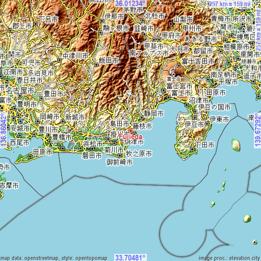 Topographic map of Fujieda