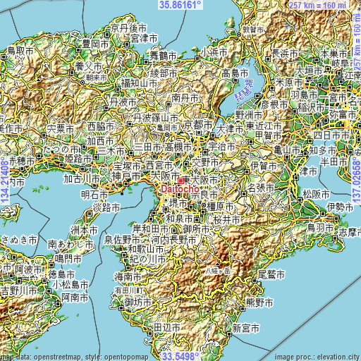 Topographic map of Daitōchō