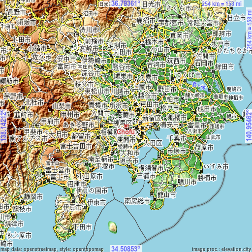 Topographic map of Chōfu