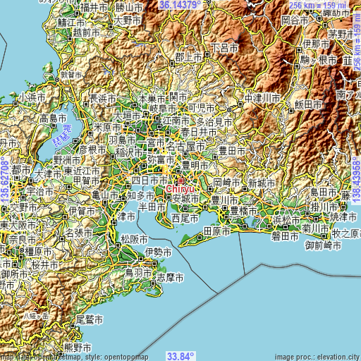 Topographic map of Chiryū