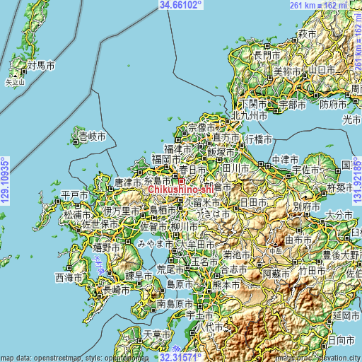 Topographic map of Chikushino-shi