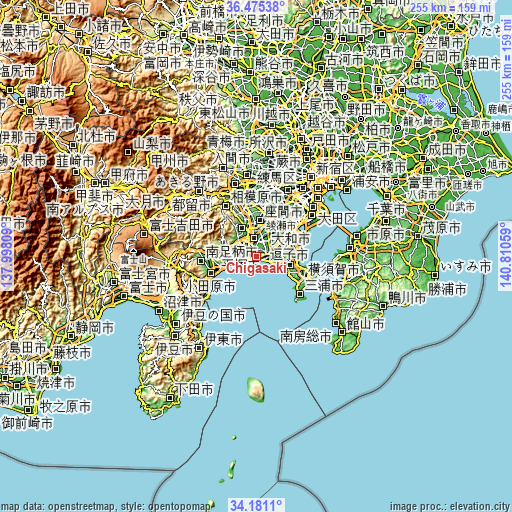Topographic map of Chigasaki