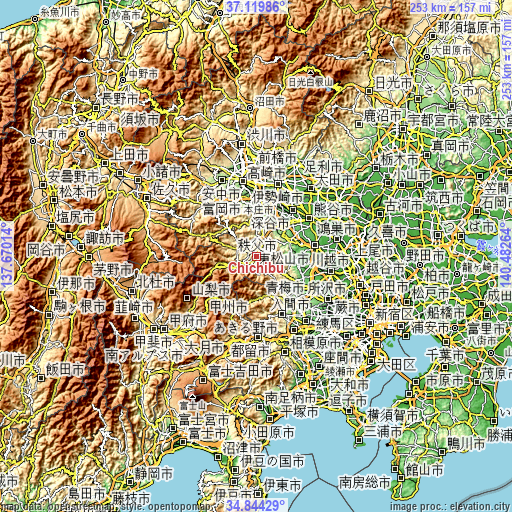 Topographic map of Chichibu