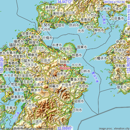 Topographic map of Beppu