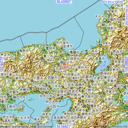 Topographic map of Ayabe