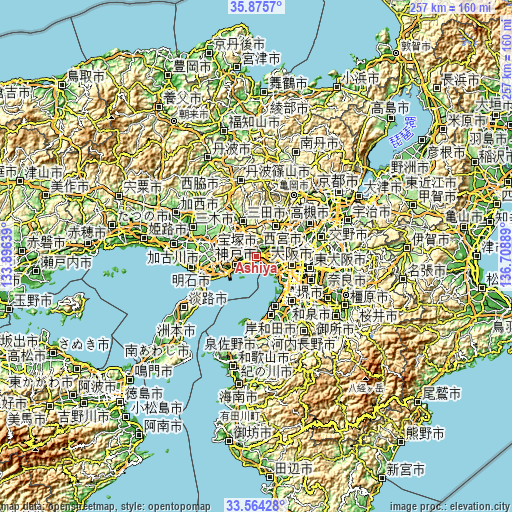 Topographic map of Ashiya