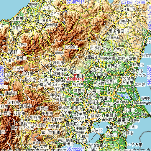Topographic map of Ashikaga