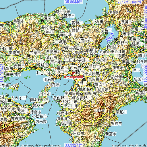 Topographic map of Amagasaki