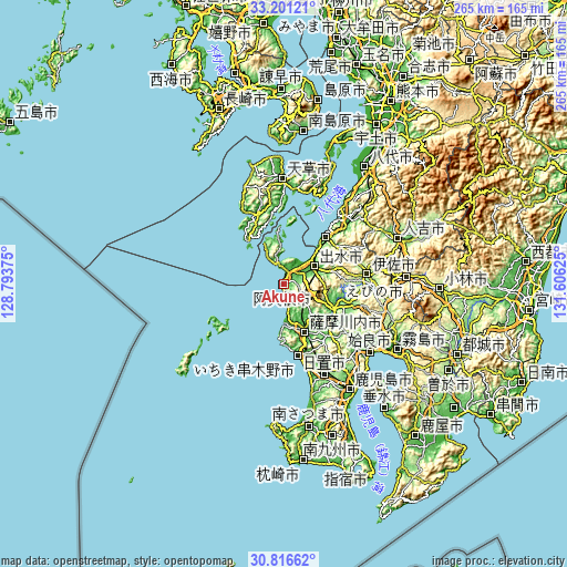 Topographic map of Akune