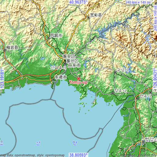 Topographic map of Yŏmju-ŭp