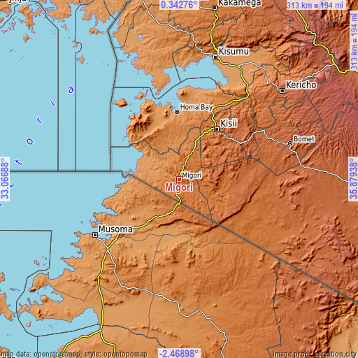 Topographic map of Migori