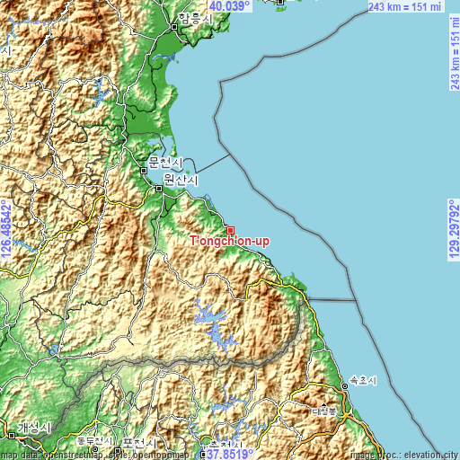 Topographic map of T’ongch’ŏn-ŭp