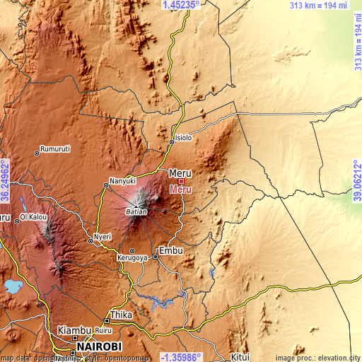 Topographic map of Meru