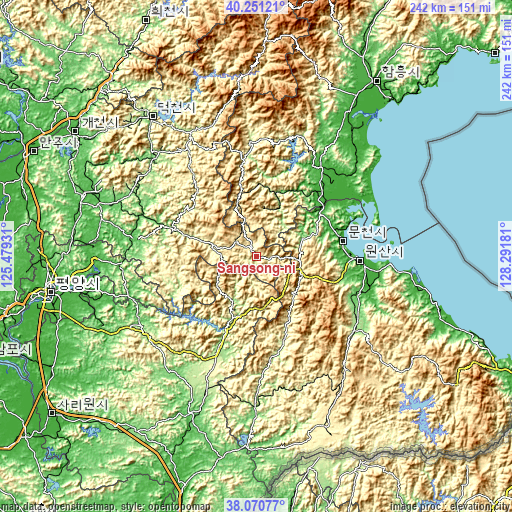 Topographic map of Sangsŏng-ni