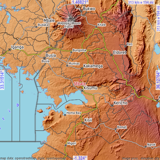 Topographic map of Mbale