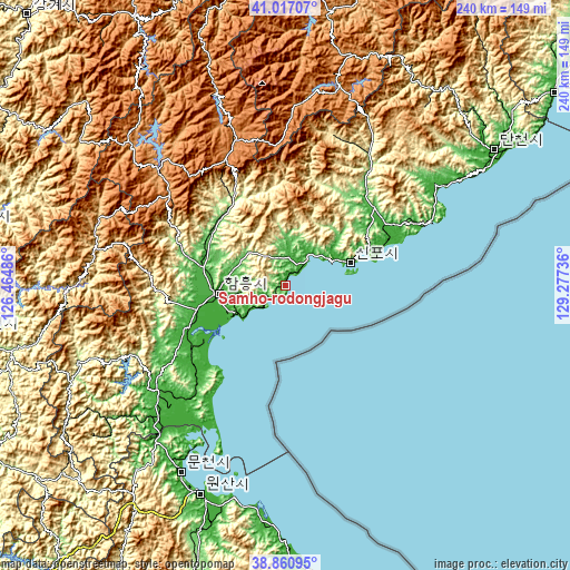 Topographic map of Samho-rodongjagu