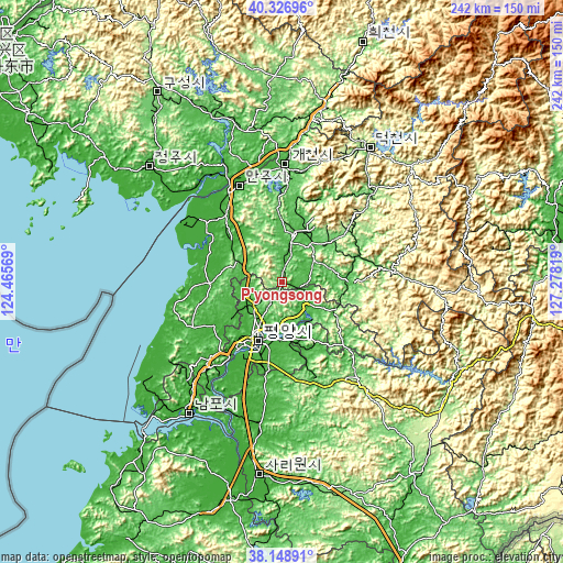 Topographic map of P’yŏngsŏng