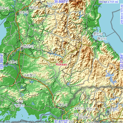 Topographic map of Koksan
